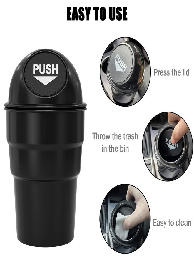 Moeput Mini Car Trash Can Cute Cup Holder Automotive Garbage Cans Cupholder Trashcan Portable Vehicle Bin Dustbin with Lid Leakproof Cool for Office Desktop Home Kitchen Bedroom (Black) - Image 3
